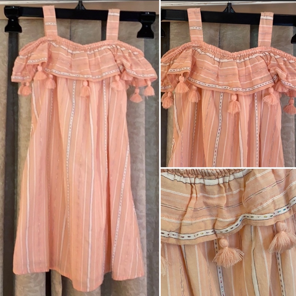Lulurain 3T peach ruffle Pom Pom Sun Dress